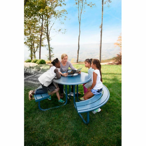 UltraSite 36" Hartford Round Picnic Table w/ Horizontal Slat Seats, Blue 2 UltraSite 36" Hartford Round Picnic Table w/ Horizontal Slat Seats, Blue - Image 2