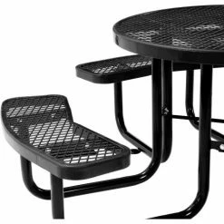 Global Industrial 46" Round Picnic Table, Expanded Metal, Black -Tables Shop 277150BK 02