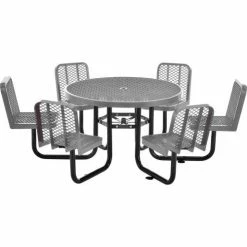 Global Industrial™ 46" Round Picnic Table w/ 6 Seats, Expanded Metal, Gray
