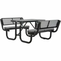 Global Industrial™ 4' Rectangular Picnic Table w/ Backrests & Cushions, Expanded Metal, Black