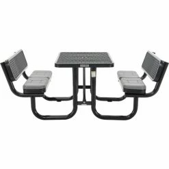Global Industrial™ 4' Rectangular Picnic Table w/ Backrests & Cushions, Expanded Metal, Black -Tables Shop 277620BKS 03