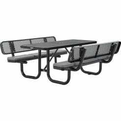 Global Industrial™ 6' Rectangular Picnic Table w/ Backrests & Cushions, Expanded Metal, Black