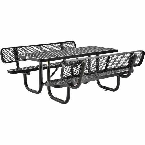 Global Industrial 6' Rectangular Picnic Table w/ Backrests, Expanded Metal, Black 2 Global Industrial 6' Rectangular Picnic Table w/ Backrests, Expanded Metal, Black - Image 2