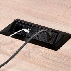 Safco® Mirella Conference Table, Sitting-Height, 8'L, Rectangle, Sand Dune 18 Safco® Mirella Conference Table, Sitting-Height, 8'L, Rectangle, Sand Dune -Tables Shop 28181 MRCS8SDD PM33BLK FrontTopOpenCords