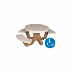 Bohlmann 42" Concrete Round Picnic Table w/ 3 Benches, ADA Compliant, White
