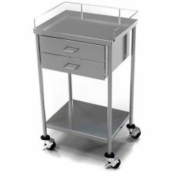 Aero Manufacturing AERO Stainless Steel Anesthesia Utility Table with 2 Drawers & Guard Rail Top Shelf