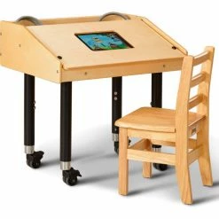 Jonti-Craft® Adjustable Height Single Tablet Wooden Top Table - Mobile