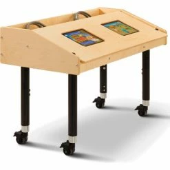Jonti-Craft® Adjustable Height Dual Tablet Wooden Top Table - Mobile