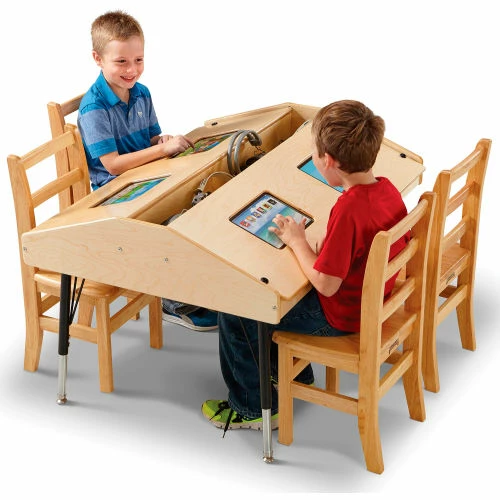 Jonti-Craft® Adjustable Height Quad Tablet Wooden Top Table - Stationary 2 Jonti-Craft® Adjustable Height Quad Tablet Wooden Top Table - Stationary - Image 2