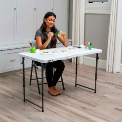 Lifetime® Adjustable Height Plastic Fold-In-Half Table, 24" x 48", White -Tables Shop 4428 table 07