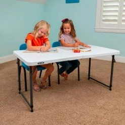 Lifetime® Adjustable Height Plastic Fold-In-Half Table, 24" x 48", White -Tables Shop 4428 table 08