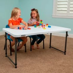 Lifetime® Adjustable Height Plastic Fold-In-Half Table, 24" x 48", White -Tables Shop 4428 table 09