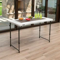 Lifetime® Adjustable Height Plastic Fold-In-Half Table, 24" x 48", White -Tables Shop 4428 table 11