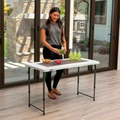 Lifetime® Adjustable Height Plastic Fold-In-Half Table, 24" x 48", White -Tables Shop 4428 table 13