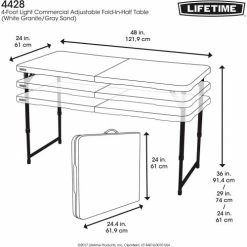 Lifetime® Adjustable Height Plastic Fold-In-Half Table, 24" x 48", White -Tables Shop 4428 table 22