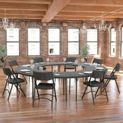 Zown Folding Table, Moon Crescent Shape, 96" x 30" - Gray -Tables Shop 60527SGY1E 07