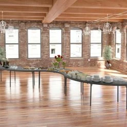 Zown Folding Table, Moon Crescent Shape, 96" x 30" - Gray -Tables Shop 60527SGY1E 08