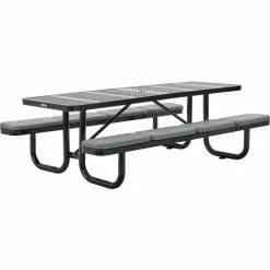 Global Industrial™ 8' Rectangular Picnic Table w/ Seat Cushions, Perforated Metal, Black