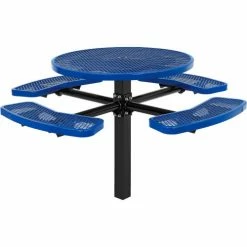 Global Industrial™ 46" Round In Ground Mount Picnic Table, Expanded Metal, Blue -Tables Shop 695292BL 06
