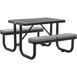 Global Industrial™ 4' Rectangular Picnic Table w/ Seat Cushions, Expanded Metal, Black