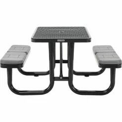 Global Industrial 4' Rectangular Picnic Table w/ Seat Cushions, Expanded Metal, Black -Tables Shop 695485BKS 03