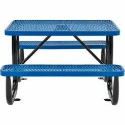 Global Industrial™ 4' Rectangular Picnic Table, Expanded Metal, Blue -Tables Shop 695485BL 02