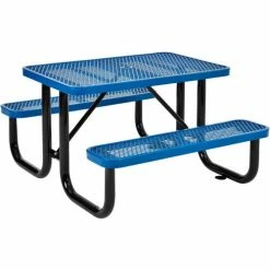 Global Industrial™ 4' Rectangular Picnic Table, Expanded Metal, Blue -Tables Shop 695485BL 04