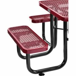 Global Industrial 36" Square Picnic Table, Expanded Metal, Red -Tables Shop 695501RD 02