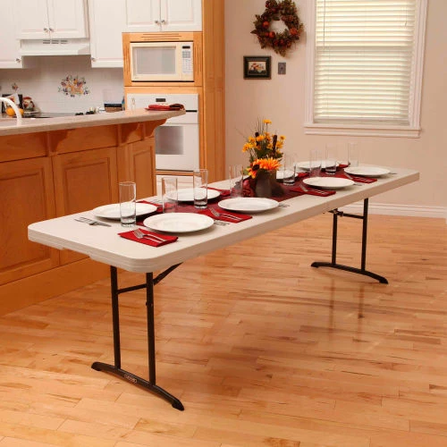 Lifetime® Portable Fold-in-Half Plastic Table, 30" x 96", Almond 5 Lifetime® Portable Fold-in-Half Plastic Table, 30" x 96", Almond - Image 5