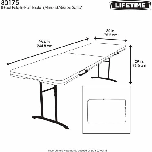 Lifetime® Portable Fold-in-Half Plastic Table, 30" x 96", Almond 10 Lifetime® Portable Fold-in-Half Plastic Table, 30" x 96", Almond - Image 10