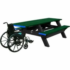 Polly Products Standard 8' Picnic Table, One End, ADA Compliant, Green Top/Black Frame