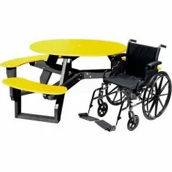 Polly Products Round Picnic Table, Handicap Accessible, Yellow Top/Black Frame