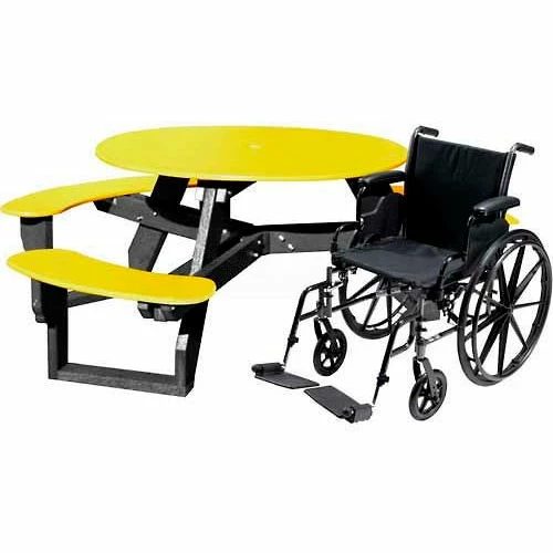 Polly Products Round Picnic Table, Handicap Accessible, Yellow Top/Black Frame 1 Polly Products Round Picnic Table, Handicap Accessible, Yellow Top/Black Frame