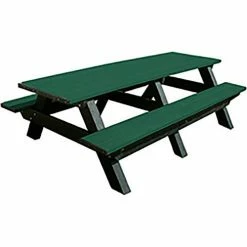 Polly Products Deluxe 8' Picnic Table, Green Top/Black Frame