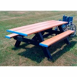 Polly Products Standard 8' Picnic Table, Both Ends, ADA Compliant, Cedar Top/Black Frame