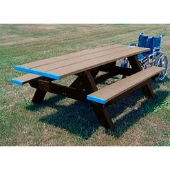 Polly Products Standard 8' Picnic Table, Both Ends, ADA Compliant, Weathered Top/Brown Frame
