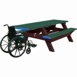 Polly Products Standard 8' Picnic Table, One End, ADA Compliant, Green Top/Brown Frame