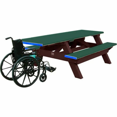 Polly Products Standard 8' Picnic Table, One End, ADA Compliant, Green Top/Brown Frame 1 Polly Products Standard 8' Picnic Table, One End, ADA Compliant, Green Top/Brown Frame