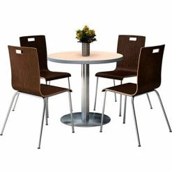 KFI Seating KFI 42" Round Dining Table & 4 Chair Set, Natural Table With Espresso Chairs