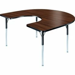 Allied Plastics Activity Table - Horseshoe - 60" x 66", Juvenile Adj. Height, Walnut