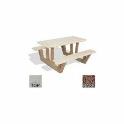 Bohlmann 38" Rectangular Picnic Table, Concrete, Tan Top/Red Frame