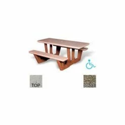 Bohlmann 68" Rectangular Picnic Table, Concrete, ADA Compliant, Tan Top/Gray Frame