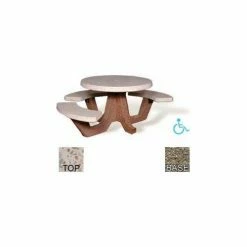 Bohlmann 42" Round Picnic Table, ADA Compliant, Concrete, White Top/Gray Frame