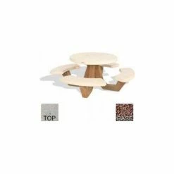 Bohlmann 42" Round Picnic Table, Concrete, Tan Top/Red Frame