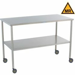 Blickman MRI Safe Howard Instrument Table, 60"L x 24"W x 34"H, On Casters, Stainless Steel
