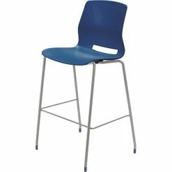 KFI Seating KFI 36" Square Bistro Table & 4 Barstool Set, Teak Table With Navy Stools -Tables Shop BR2700 P03