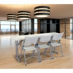 Interion By Global Industrial Interion® Plastic Folding Seminar Table, 18" x 72", White -Tables Shop BT1872 LS2