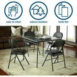 Bridgeport™ Square Vinyl Top Folding Table, 34" x 34" x 29", Black -Tables Shop C696BP14BLK1E 06