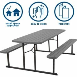 Cosco Bridgeport™ 6' Folding & Stackable Picnic Table, Gray -Tables Shop C902BP87DGR1E Benefits Copy