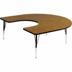 Correll Activity Tables, 66"L x 60"W, Standard Height, HorseShoe - Medium Oak